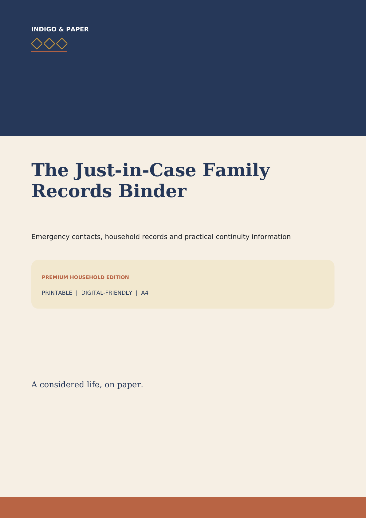 Cover of The Just-in-Case Family Records Binder