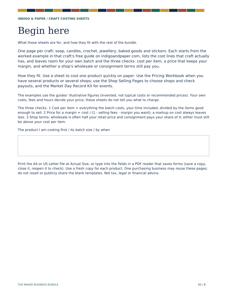 The Maker Business Bundle: Page 2 of 8: how the sheets fit with the workbook, the shop pages and the market day records.