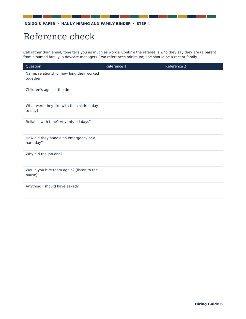 Nanny Hiring and Family Binder: Hiring guide page 6 of 9: the reference check.