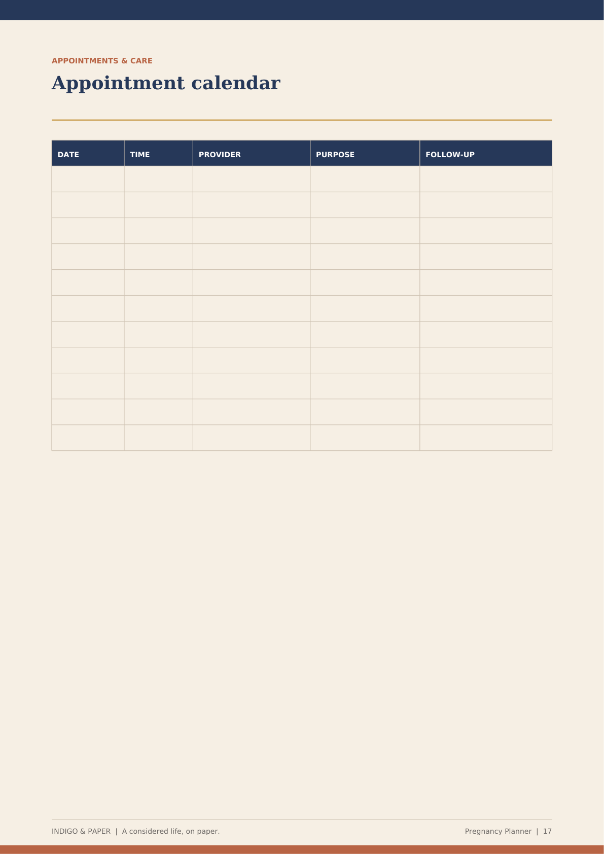 The Pregnancy & New-Baby Planner: Page 17 of 103: the appointment calendar, as it prints.